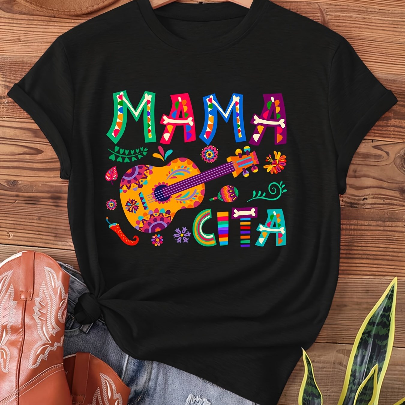TEMU T-shirt mexicain Mama , T-shirt décontracté à manches courtes et col rond, parfait pour et l'été, Vêtements pour femmes