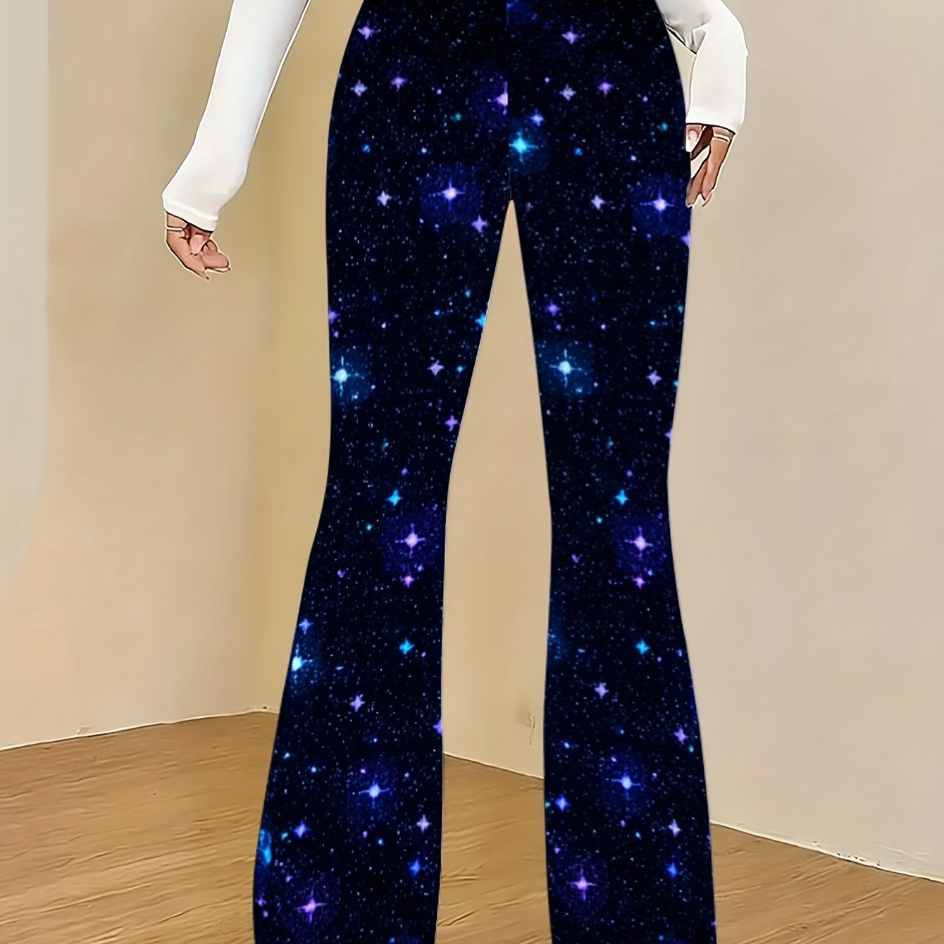 TEMU Holiday - Women's Fashionable And Elegant Flared Trousers, Tight Fit, And Thinness, Interesting Christmas Element Prints With Atmosphere,