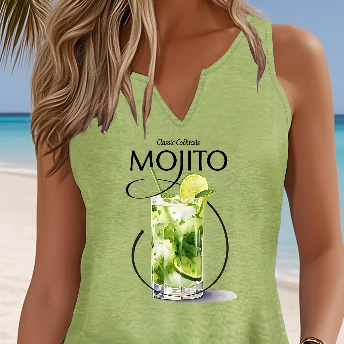 TEMU Plus Size - Plus Size - Letter Print Tank Top, Sleeveless Casual Top For Summer & Spring, Women's Clothing
