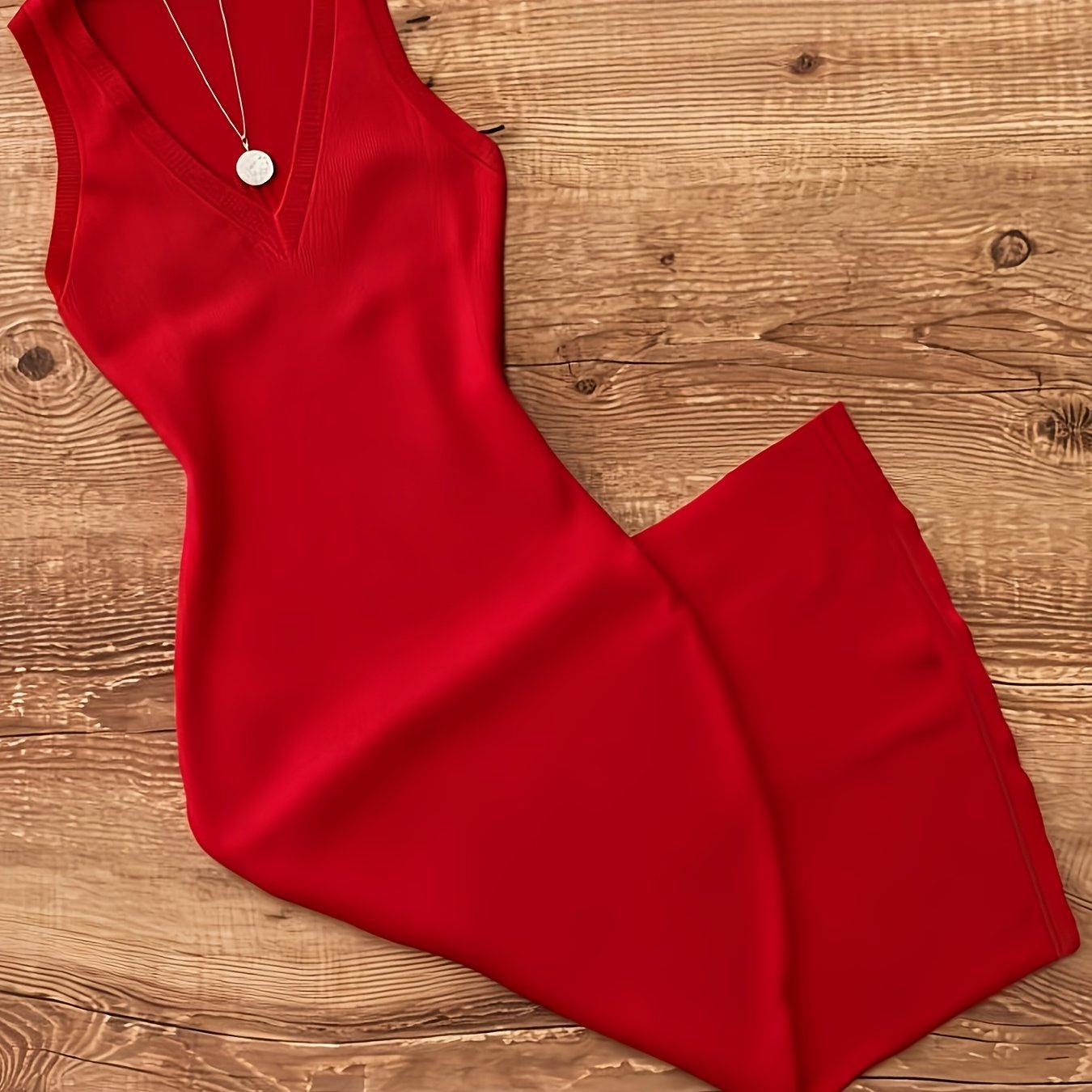 TEMU 's Day Edition V-neck Dress, Slim-fit Hip-hugging Design For A Look, Versatile Style For Daily , Dates, And Elegant Occasions