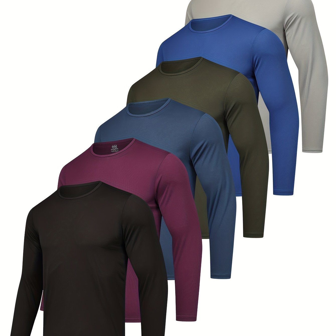 TEMU 6pcs Men&;s Quick-dry Long Sleeve Athletic Compression Shirt - Moisture Wicking Breathable Polyester Fabric Crew Neck Perfect For Workouts &