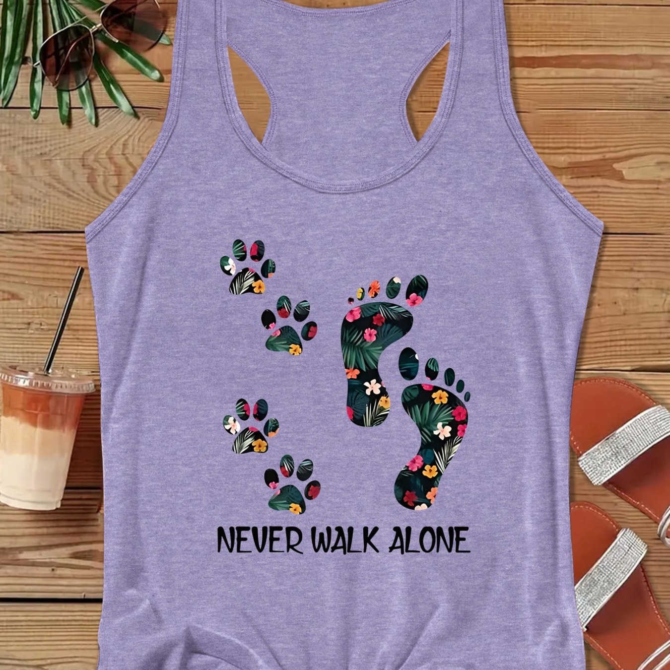 TEMU Plus Size - Plus Size - , Footprint Print Fashion Casual Tank Top Pd125