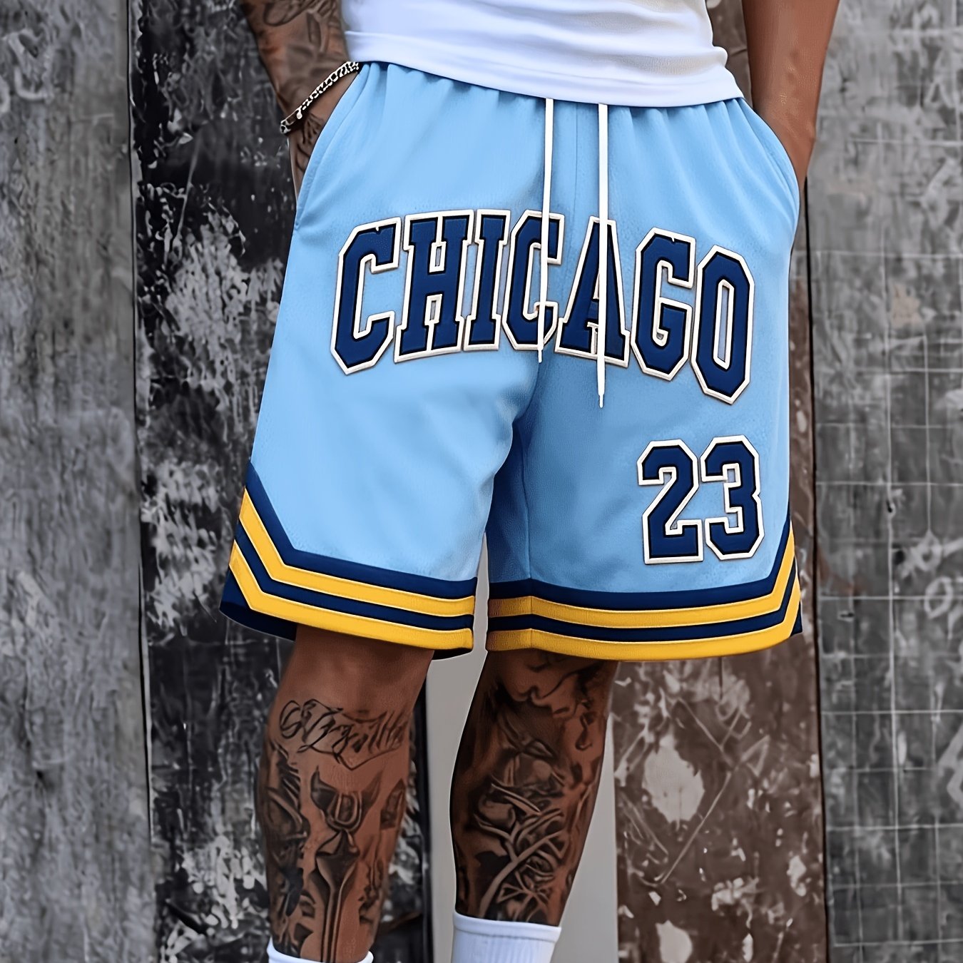 TEMU [printed Design – Not Textured] Men's Trendy Shorts With Elastic Waistband, Soft And , Featuring Practical Pockets. Street Style Shorts Suitable