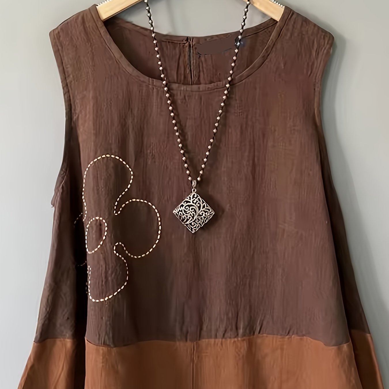 TEMU Summer Retro Embroidered Loose Fit Artistic Spliced Sleeveless Vest For Women