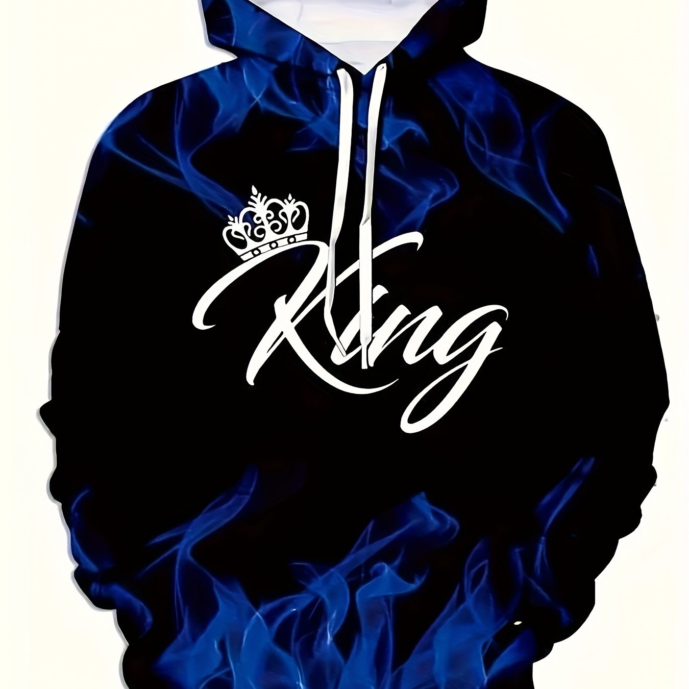 TEMU Men' Graphic Flame Print Hooded Sweatshirt - Casual Polyester Knit Hoodie With Long Sleeves, Slight Stretch Fabric, Regular Fit Pullover For
