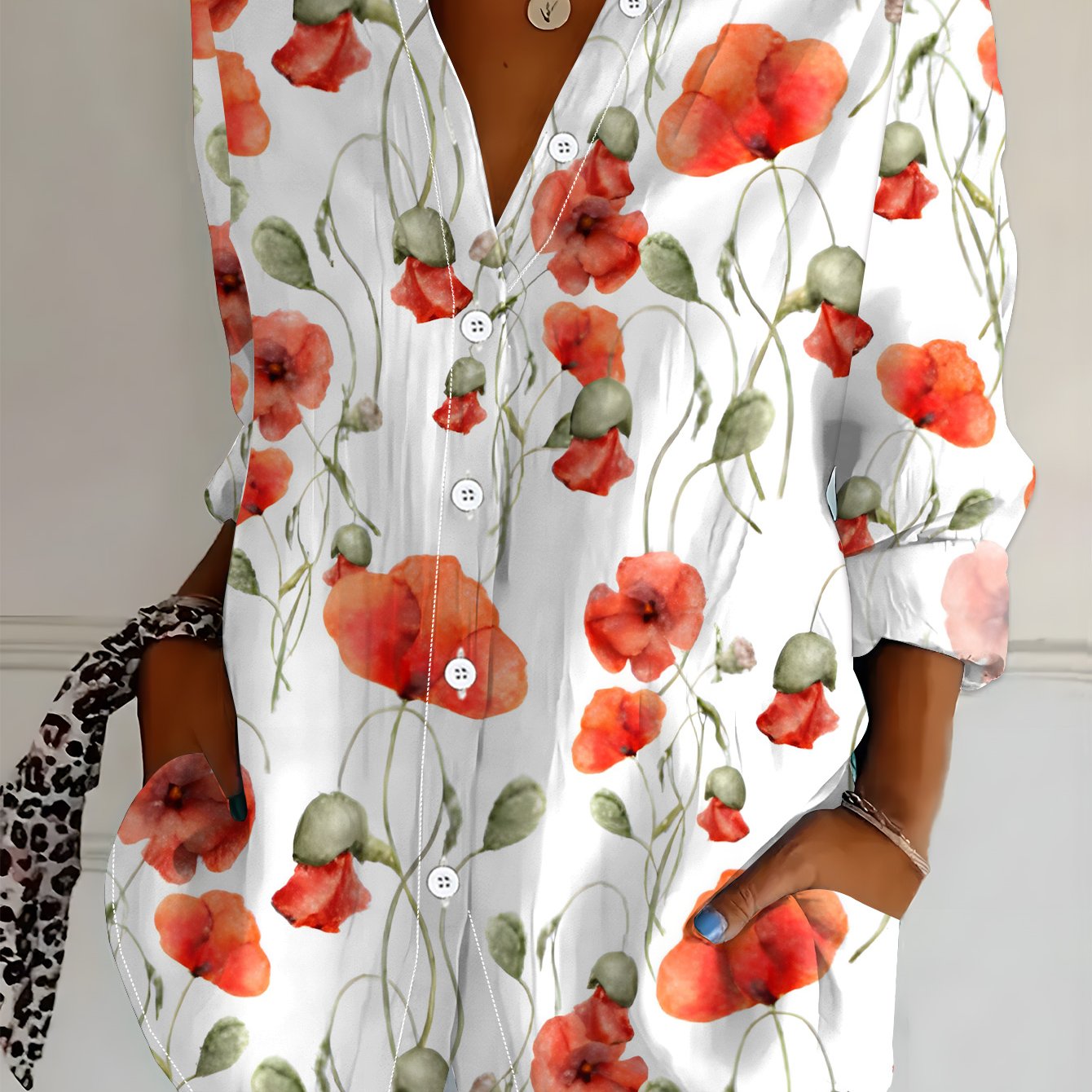 TEMU Plus Size, Summer Plus Size Women's Long Sleeve Shirt, Fashionable Casual Button-up Lapel Blouse, Versatile Elegant Seaside Vacation Shirt For