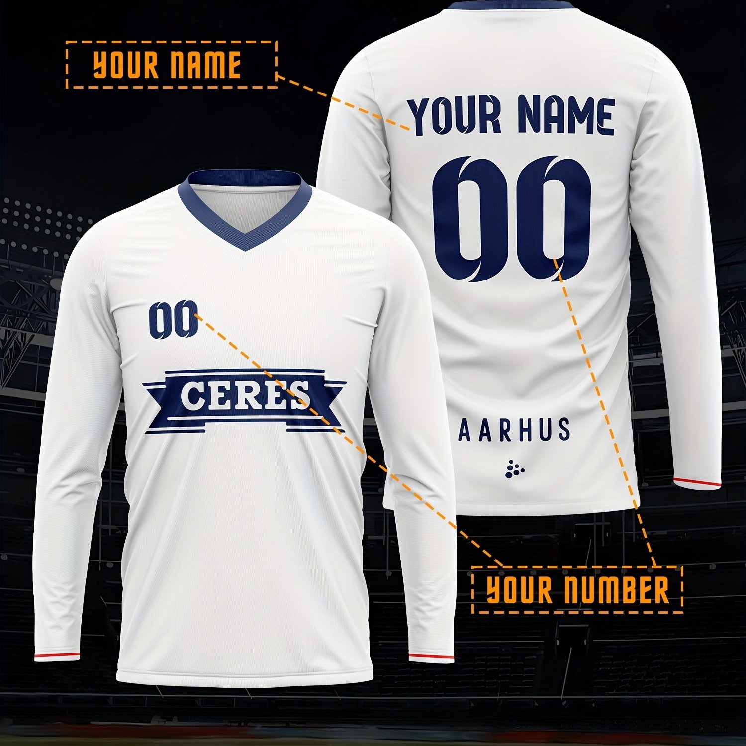 TEMU Denmark Customizing Jerseys, Men's Sports Team Club Training V-neck Long Sleeve Soccer Shirt With Name And Number Print, Casual