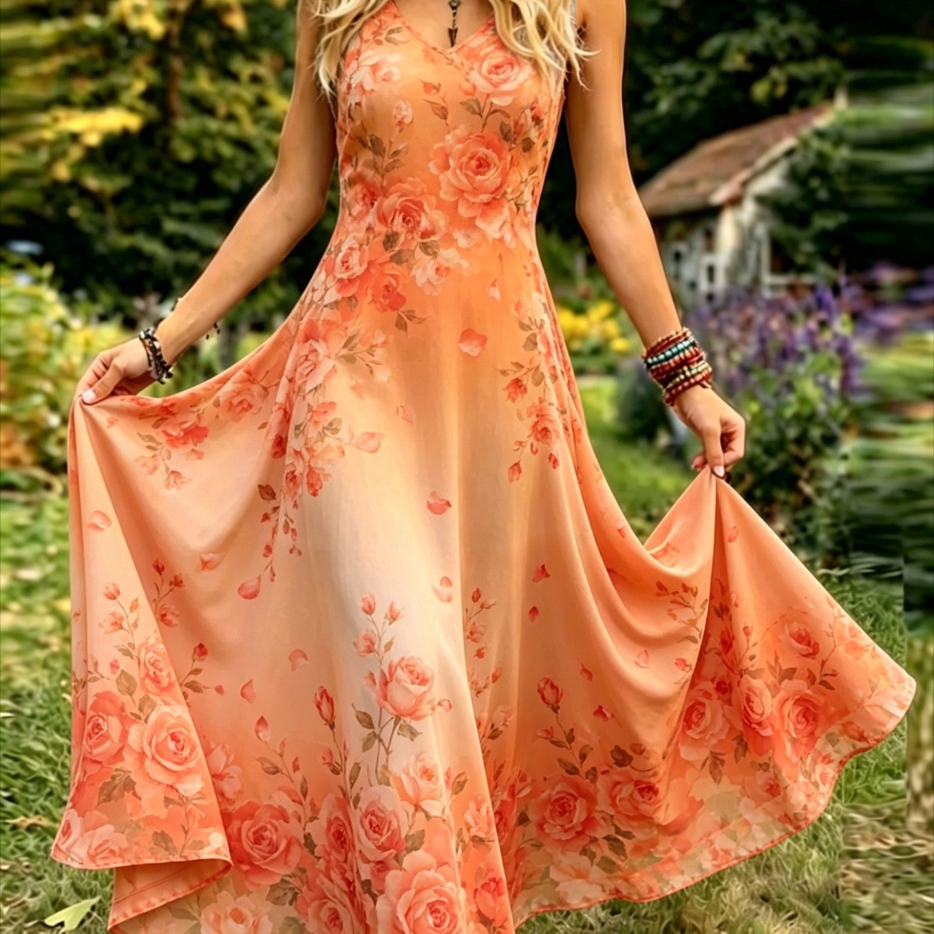 Plus Size, Women's Vintage-style Sleeveless Dress-an Elegant, Casual, Round-neck A-line Maxi Dress. Easy To Care For, Perfect For Daily Wear And Vacation Leisure.