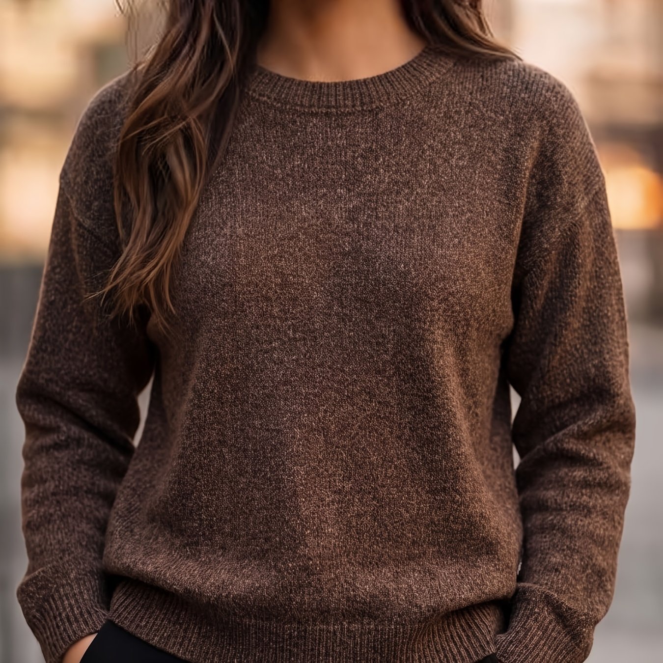 TEMU 1pc Women's Sweater Pullover Sweater Autumn Winter Style Soft Comfortable Women's Sweater Casual Fashion Round Neck Sweater