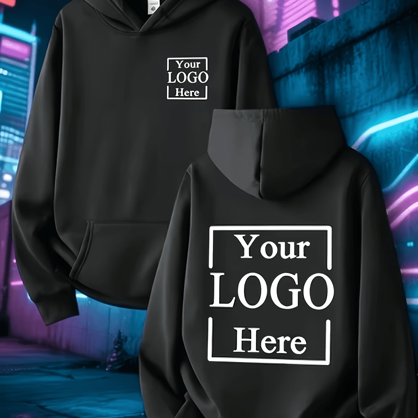 TEMU Customizable Men's Hoodie Suitable For Casual Wear And Sports, Customization, Couple Customization - Front And , With Pockets, Knit Fabric -