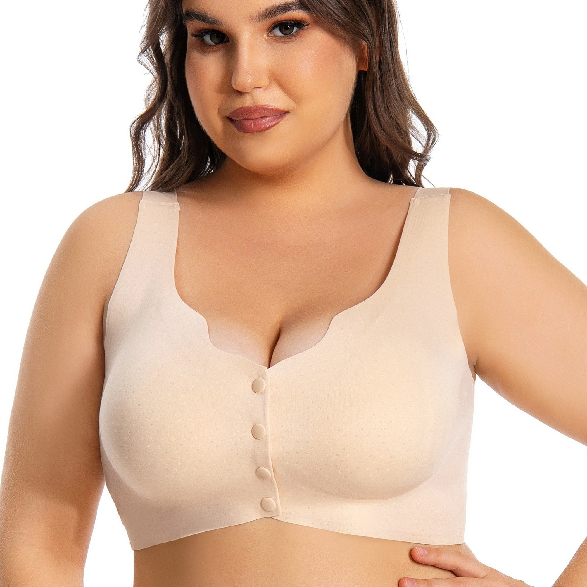 Plus Size Simple Bra Women's Plus Solid Button Front - Temu Czech