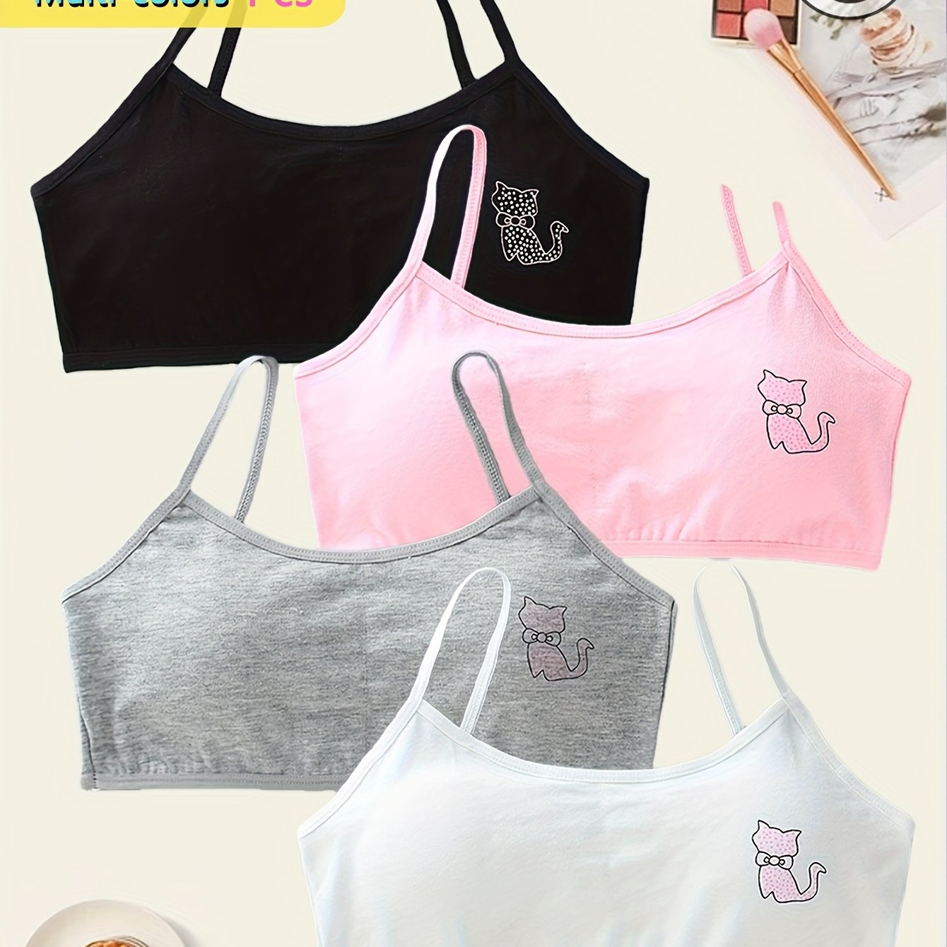 E-shop 3er-Pack Mädchen Dessous BH mit abnehmbarem Brustpolster, Rückenstütze ohne Bügel, bequem, atmungsaktiv, weich, dehnbarer Sport-BH, ideal zum