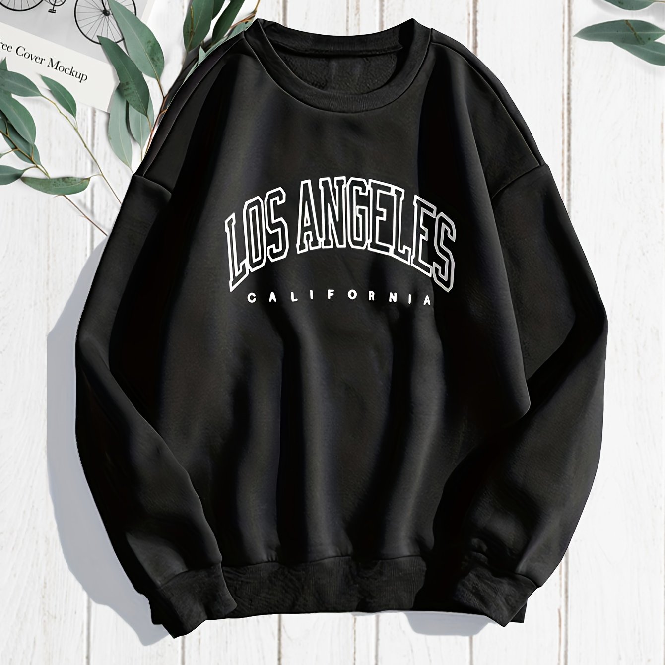 TEMU Sudadera Con Estampado De Los Ángeles, Sudadera Informal De Manga Larga Con Cuello Redondo, Ropa De Mujer