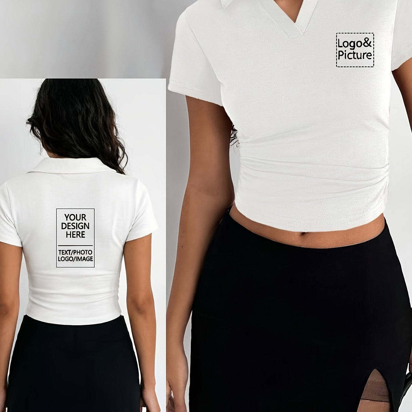 TEMU Top da donna corto a maniche corte slim fit con stampa personalizzabile | Top versatile di tendenza con scollo taglio a vivo di in vita | Top