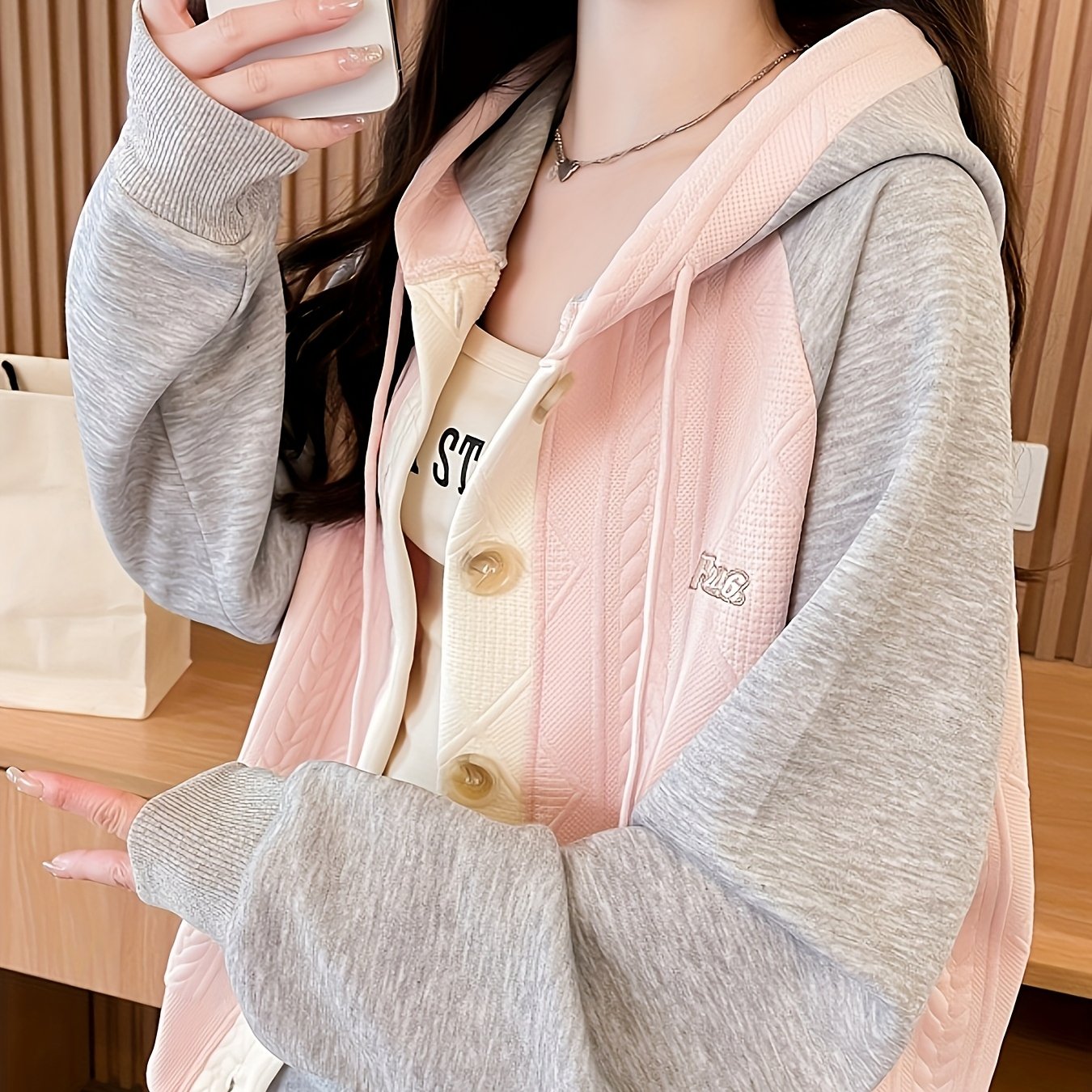 TEMU -color Drawstring Hooded Textured Fashion Sweatshirt For Women 9770