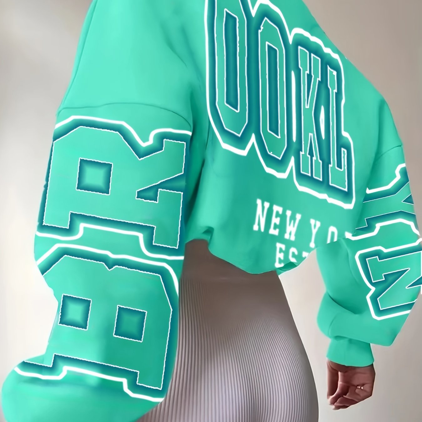 Image of Meiling New Autumn Winter Women's Casual Fashion Drop Shoulder Sweatshirt Letter Print Long Sleeve Top