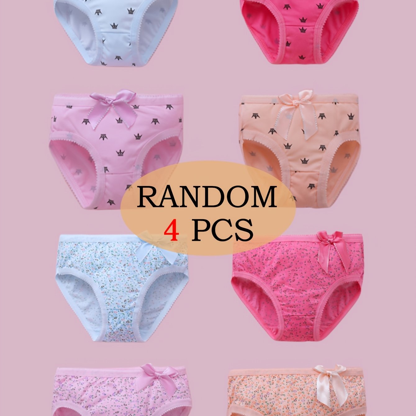 Random 4-piece Set, Girls' Soft, Comfortable, And Breathable Underwear With Bows