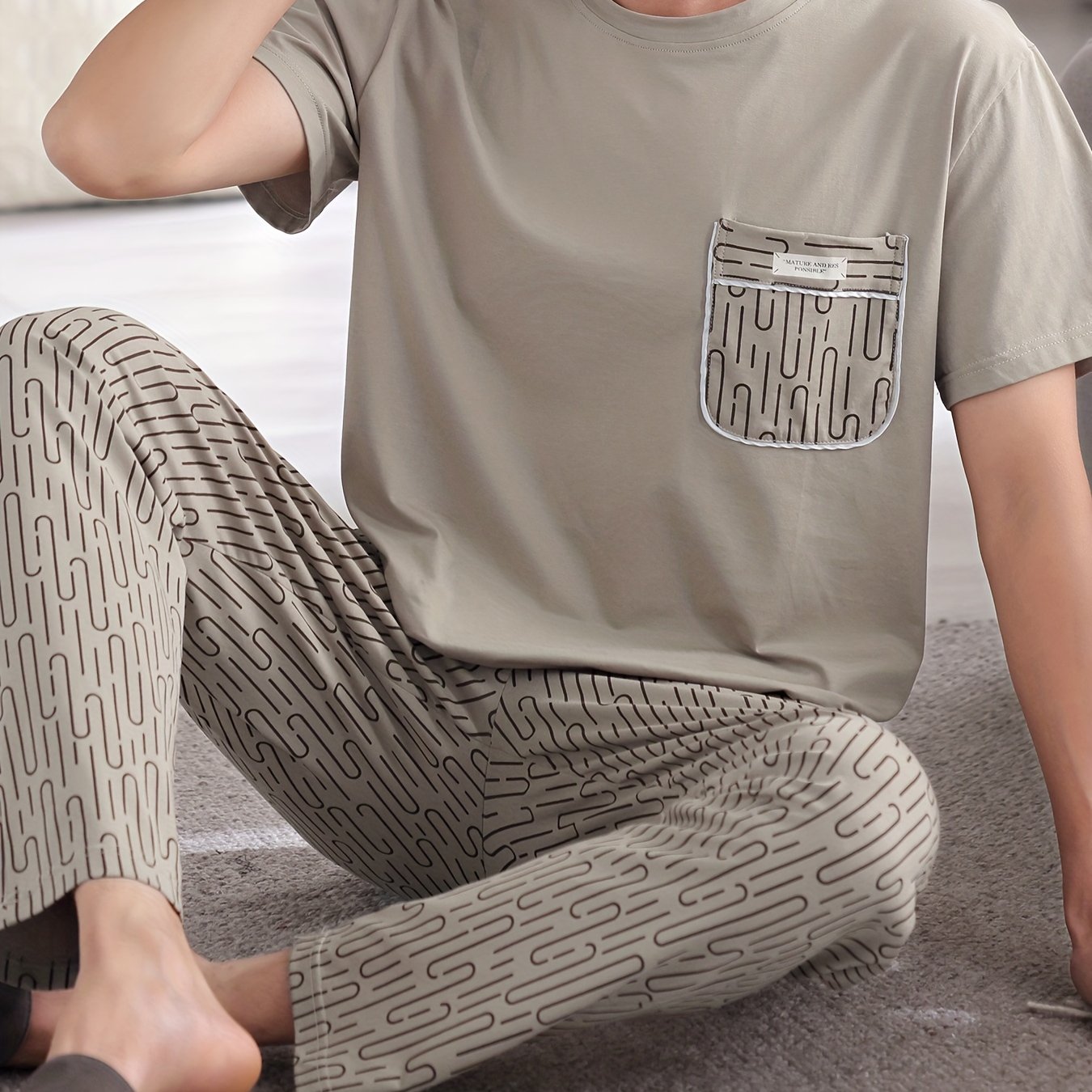 Men's Pure Cotton Short-sleeve Lightweight Summer New Style Homewear, Solid Color All-cotton Simple Size Set