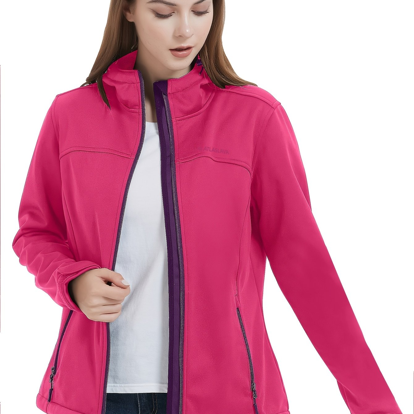 Women's Softshell Jacket, Casual Fleece Lined Warm Hooded Windproof Coat, Outdoor Hiking Windbreaker, With Adjustable Hood And Drawstring Hem, Suitable For Spring, Autumn And Winter Wear