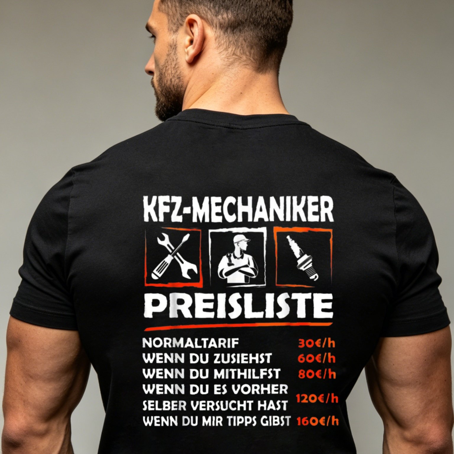 Men's T-shirt Black Car Mechanic List Graphic Print For Work And Casual Wear