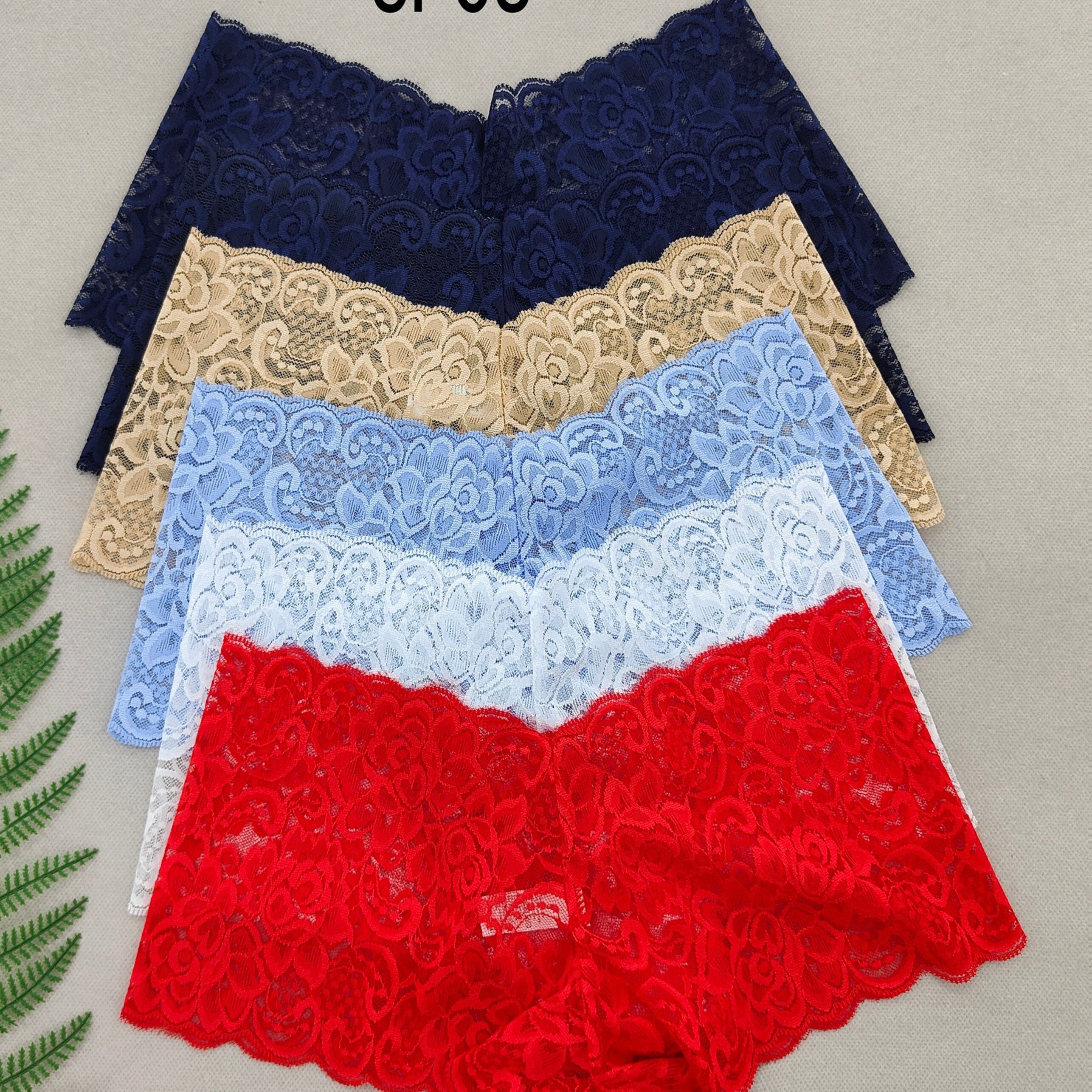 TEMU 6pcs Women's Floral Sexy Elastic Semi-sheer Lace Low-waist Boxer Shorts, Breathable And Lightweight, Elegant Solid Color Underwear