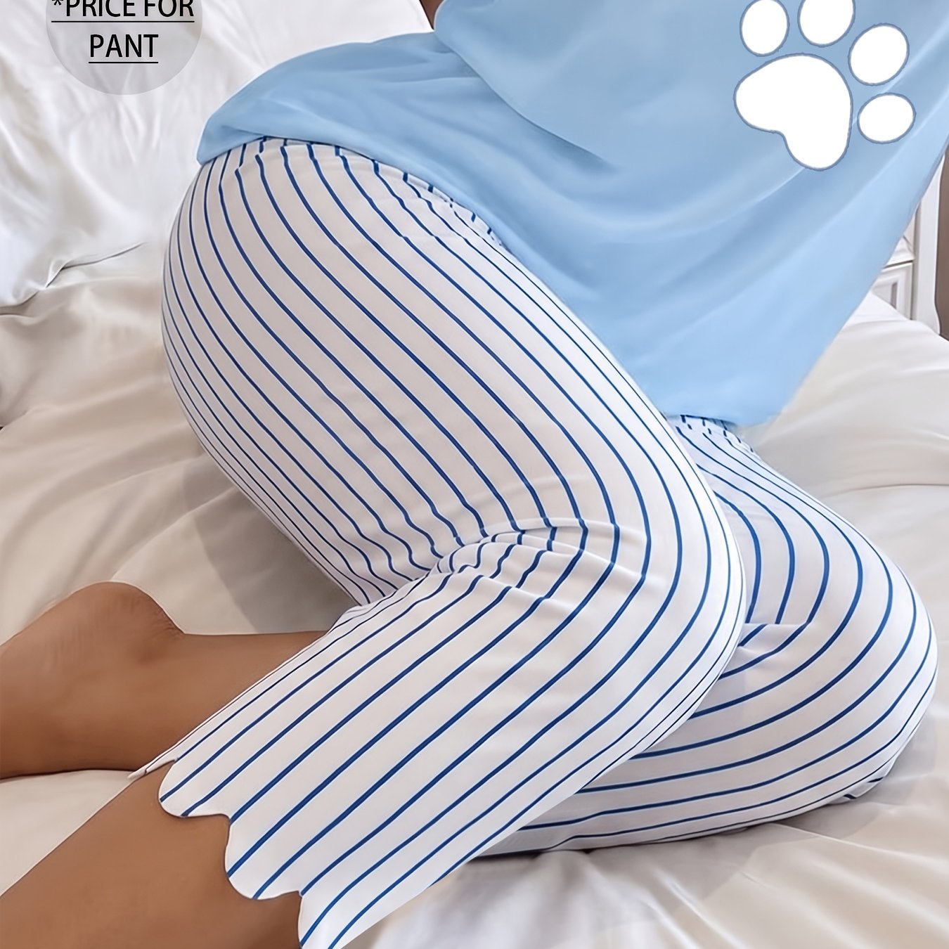 TEMU Women's Vertical Stripe Print Skinny Capri Pants With Wavy Hem, Fashionable And Casual, For Daily Commuting And , Elegant Solid Color, Suitable