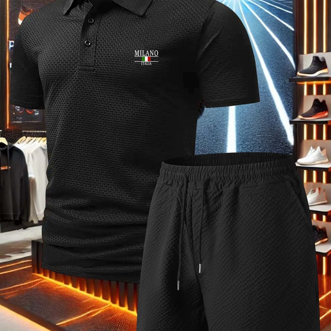 TEMU E289 's Summer Athletic Set, Lightweight Quick-dry Short Sleeve Shirt And Casual Straight Athletic Shorts 2pcs Set Secret To Amazing Success,