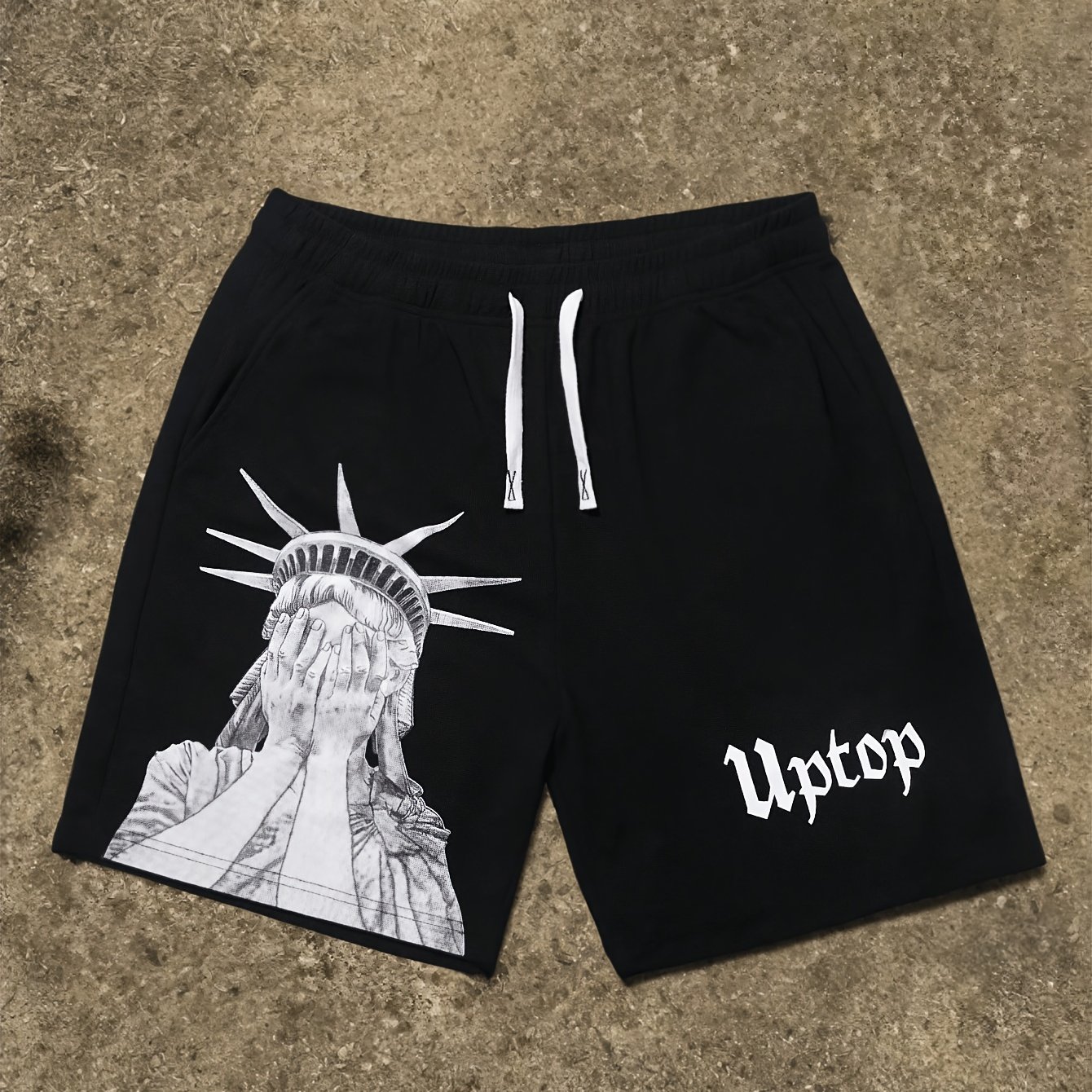 TEMU Men's Gothic Street Hip Hop Casual Shorts With Black Statue Of Eye Covering Print Mens Beach Shorts Above Knee Swim Shorts Breathable Hawaiian Swim Trunks Resort Wear Stretch Swim Trunks