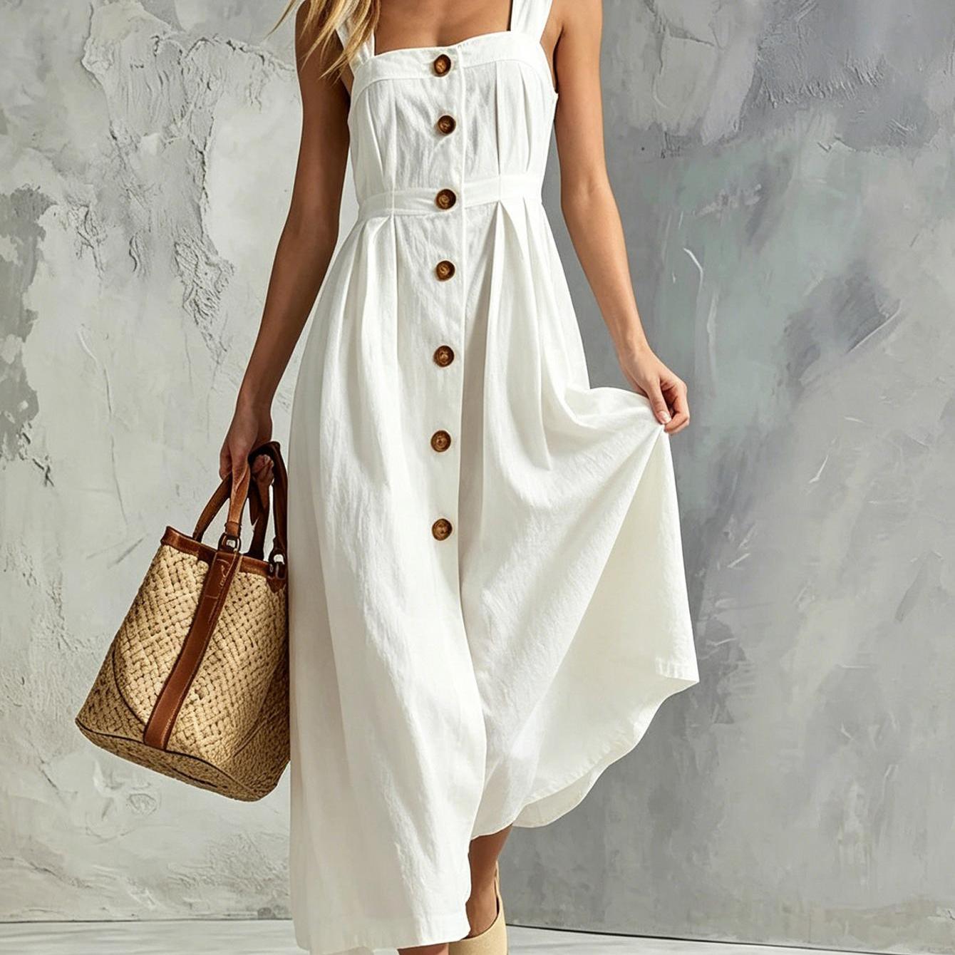 Image of Women's Summer Casual Dress Gradual Sleeveless Neck V-neck Long Dress Summer Casual Vacation Outfits