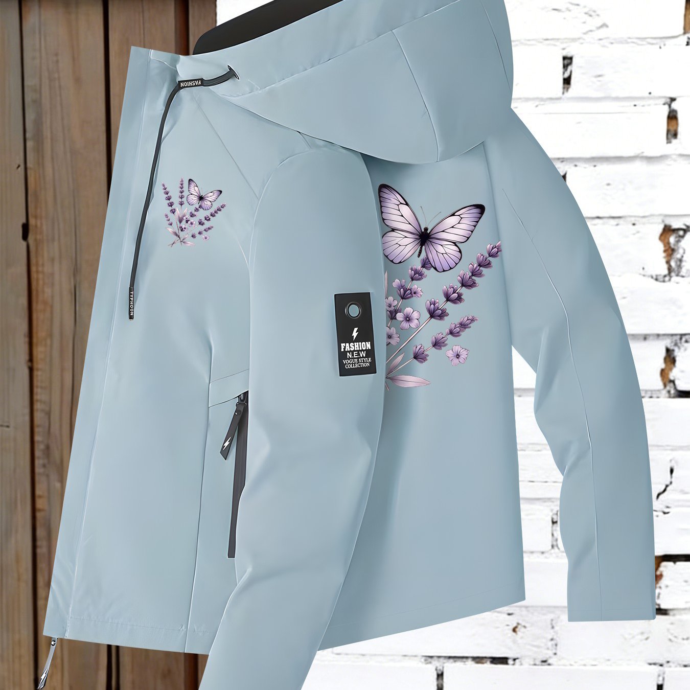 TEMU Lavender Print Hooded Jacket, Artistic And Lazy Style Top