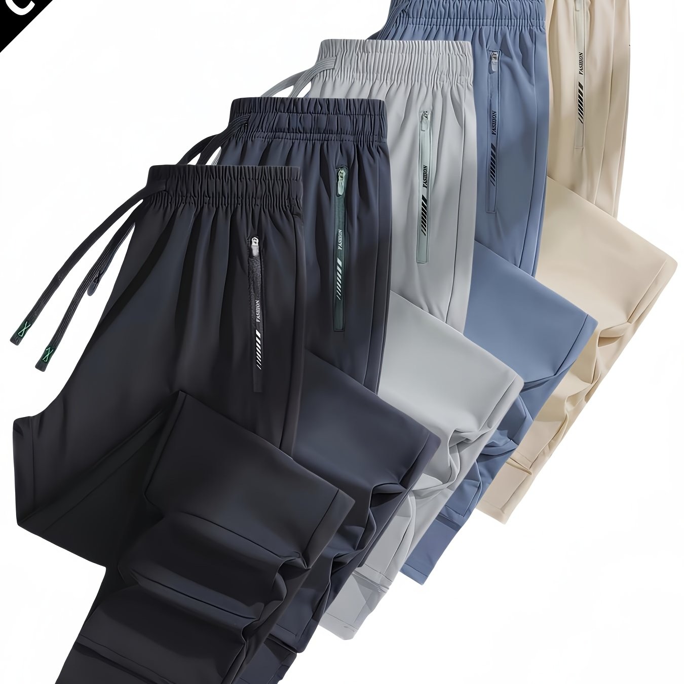TEMU 5pcs Men's Lightweight Breathable Ice Pants, Summer Straight Leg With Zipper Pockets And Drawstring Waist, Loose Fit For Gym Hiking Outdoor