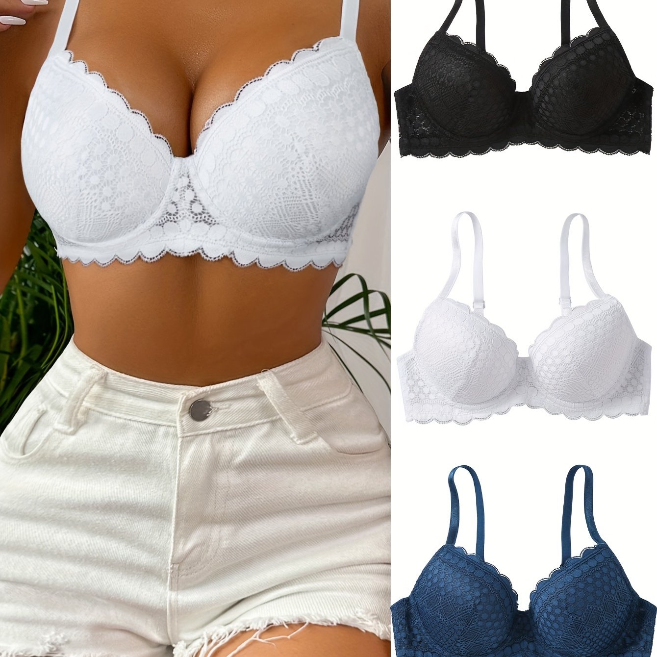 Image of High-quality Sexy Lace Lingerie For Women, Versatile Push-up Comfortable Breathable Bra Set Of 3
