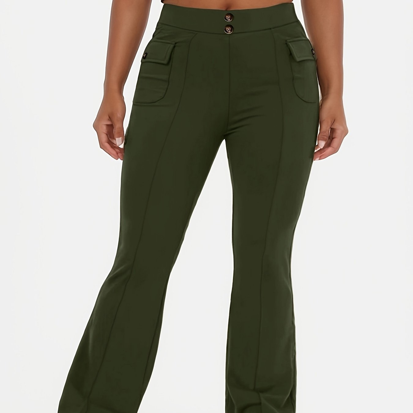 Image of Plus Size Womens High Waist Cargo Work Flare Pants Ladies Slim Fit Casual Bootcut Trousers