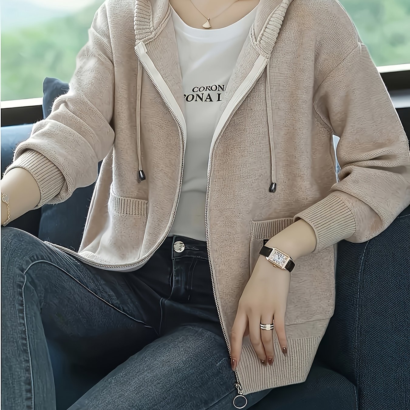 Image of Women’s Spring Zipper Hooded Cardigan Top
