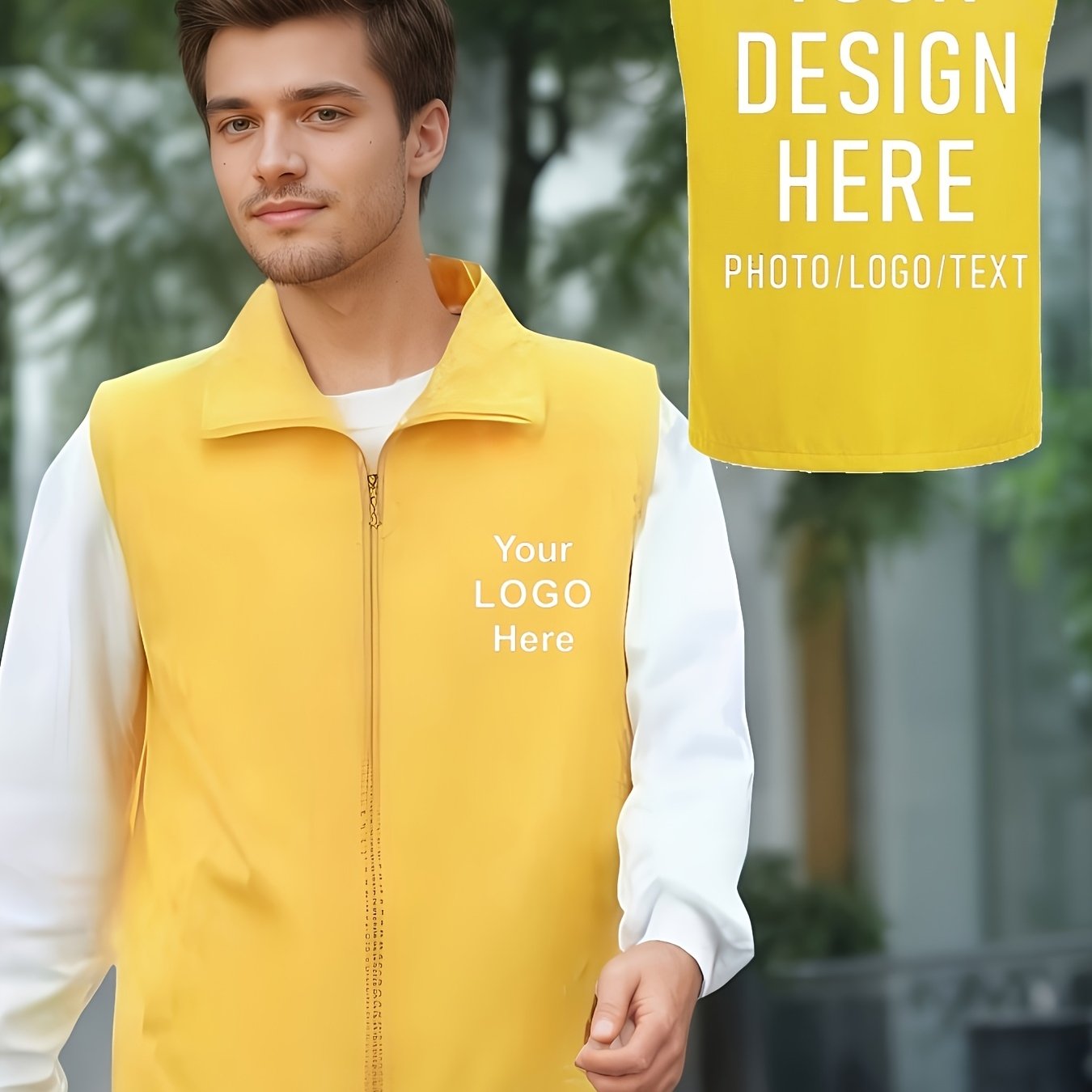 TEMU [personalized Customization] Men's Outdoor Double-layer Vest, Add Your Design On Left Chest And Back, Windproof Jacket, Men's Outerwear, Men's