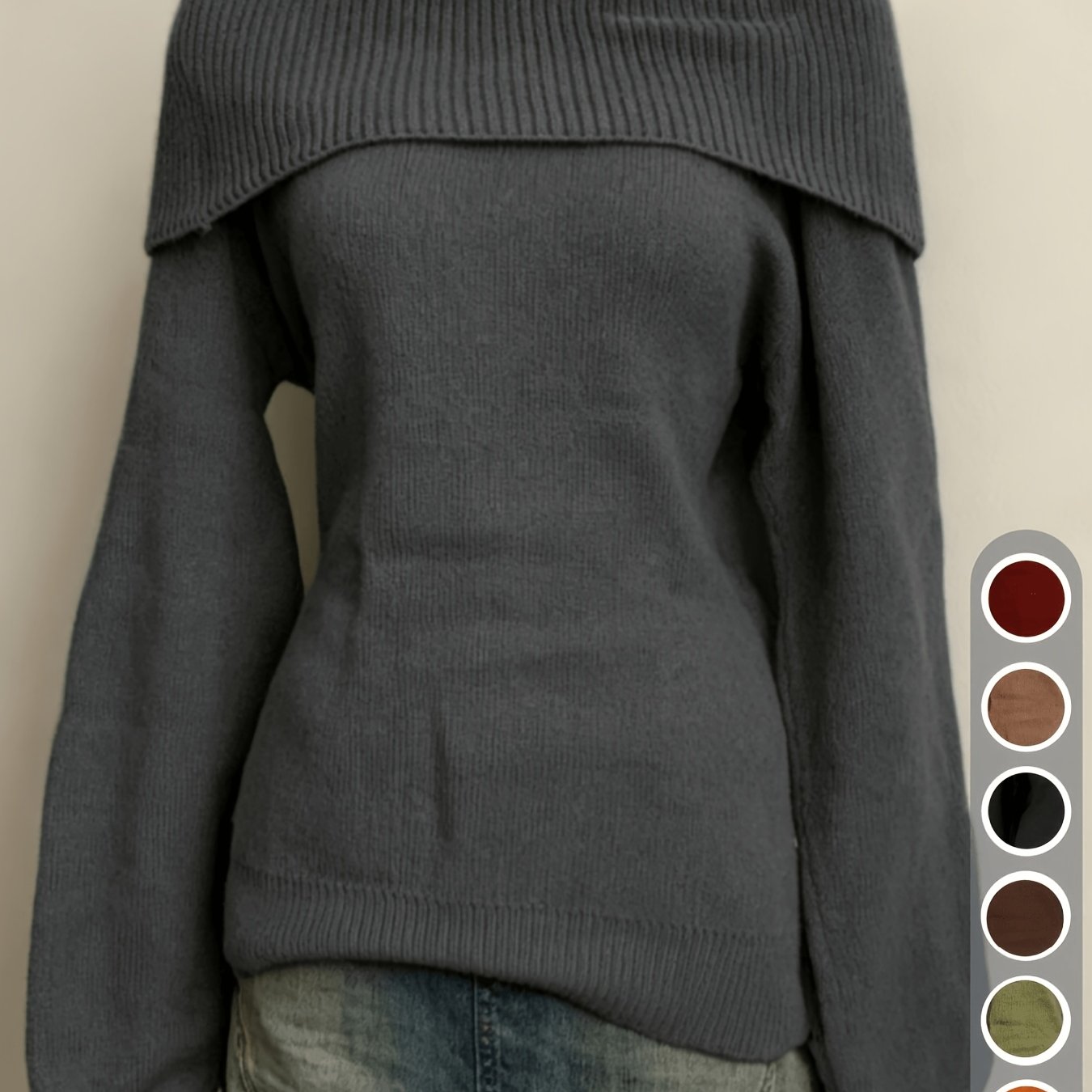 TEMU Pull à épaules dénudées, haut de mode pour femme, pull en tissu élégant et décontracté à manches longues pour et , vêtement d'hiver pour et les