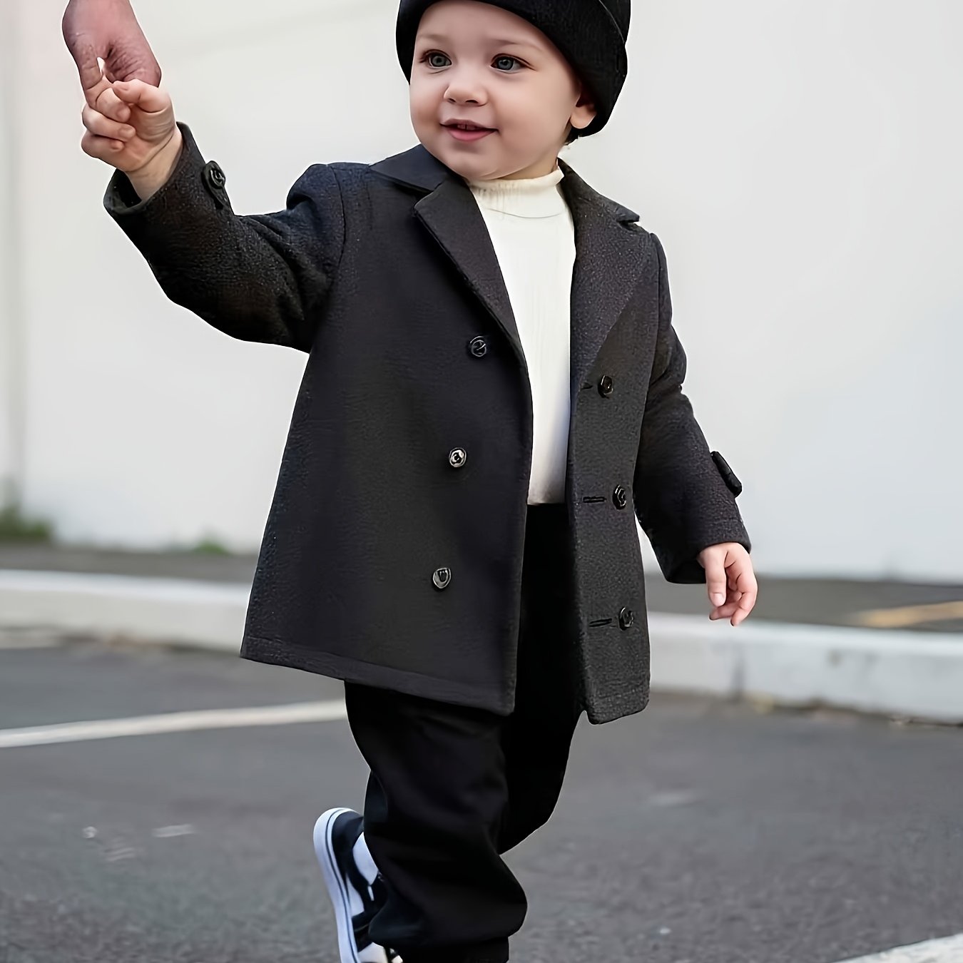 Spring/autumn Baby Boy's Lapel Button-up Long Sleeve Gray Overcoat Jacket, 1 Piece, Casual