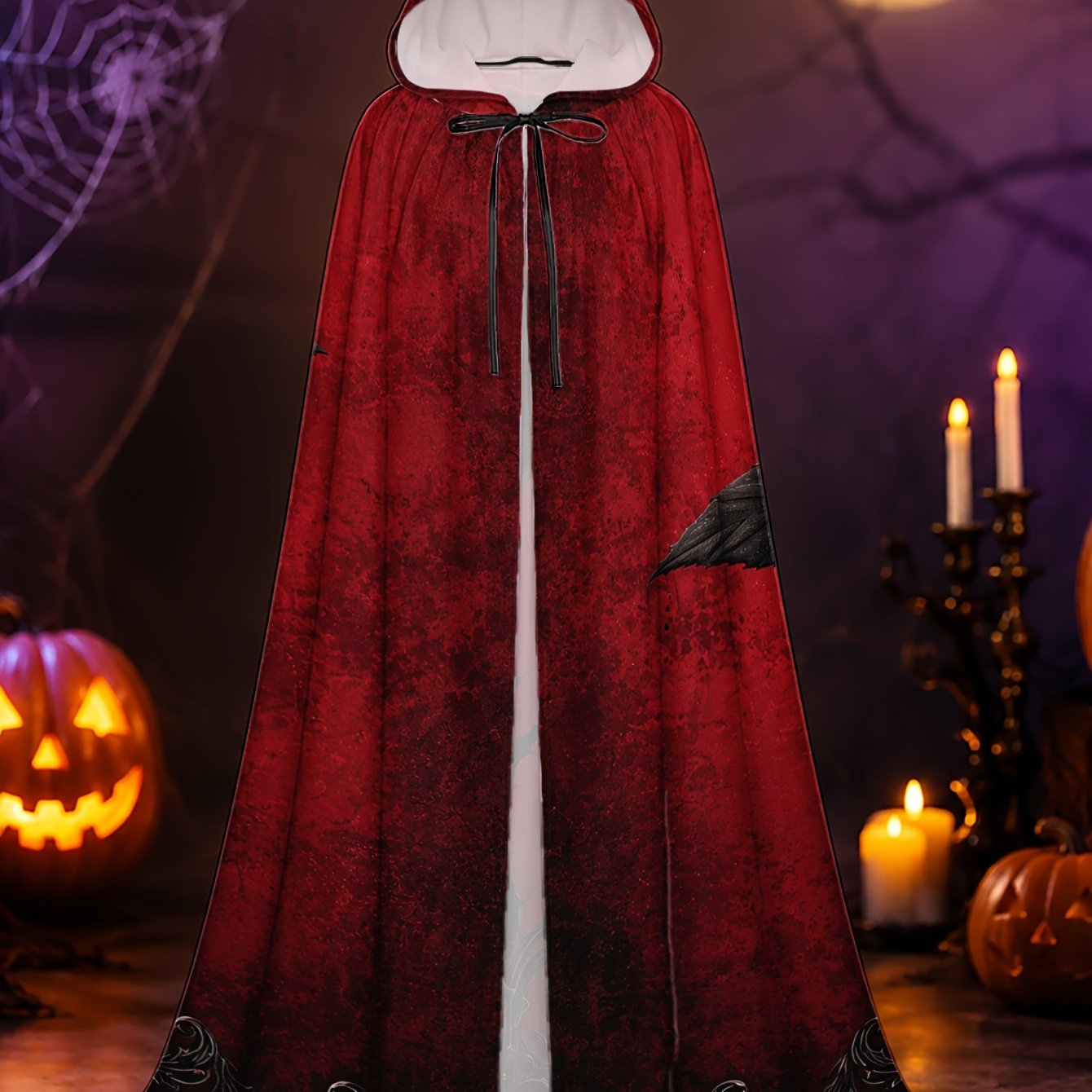 TEMU 1pc Men' Gothic Hooded Cloak Cape With Red Rose - Dark Pattern Long Costume Cape Suitable For Halloween & Christmas Dress Up, Hooded Hooded Robe