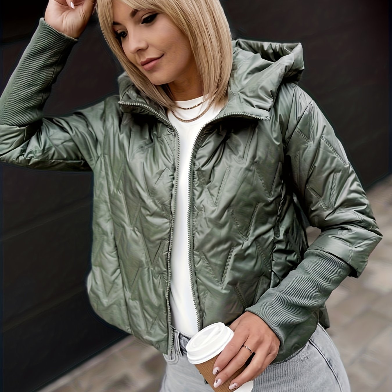 E-shop 1 Stück Damen Eleganter Langarm-Wintermantel mit Reißverschluss, Kapuzenjacke in Unifarbe mit Regular Fit, Gefütterter Mantel für Pendeln