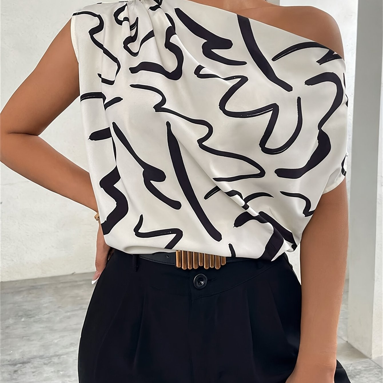 TEMU Blusa Asimétrica de Único con Estampado Floral para Mujer - Top y Elegante para /Verano, Lavable a Máquina y No Transparente, Ideal para Uso