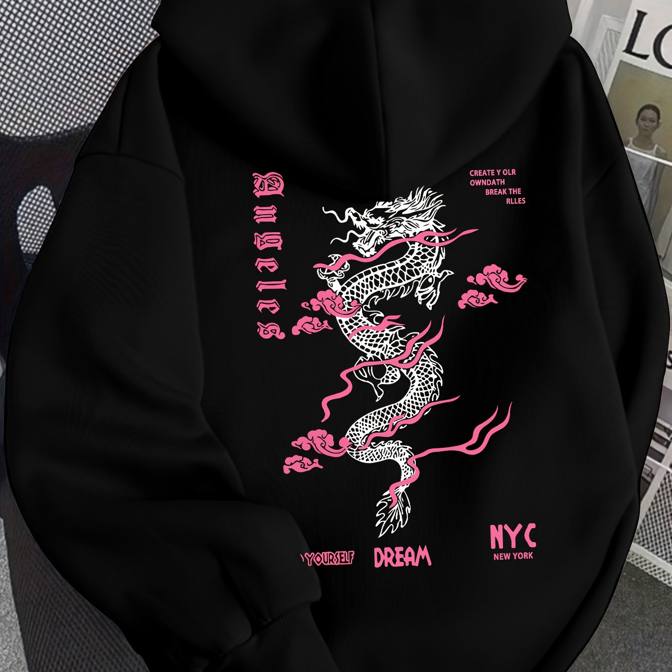 TEMU D92 - Sweat à capuche femme à motif dragon anglais, sweat décontracté polyvalent, lavable - LJ2873QJF