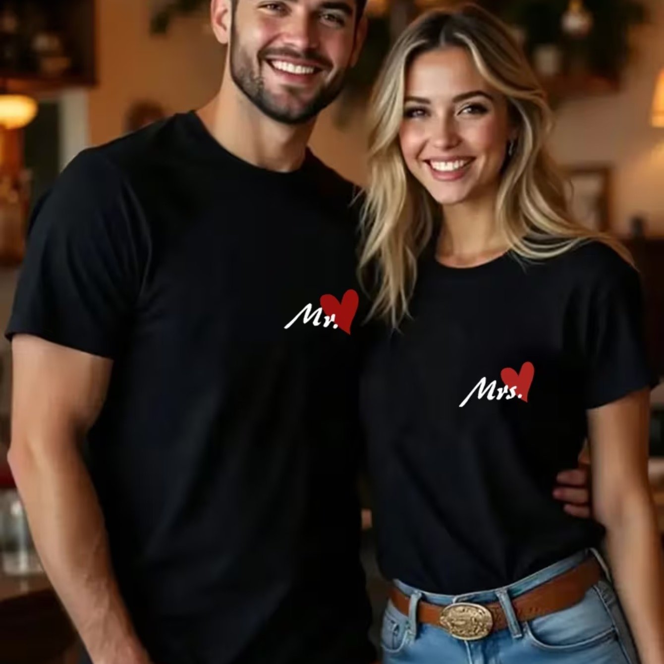 (single Piece) Valentine's Day Couple Printed Sleeve And Collar T-shirt, Spring And Summer Casual Couple Short-sleeved Top, Women's Clothing (men's And Women's Items Separately).