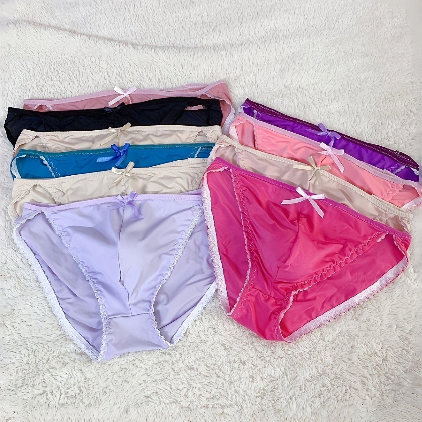 Image of 10pcs Men's Bamboo Rayon Rayon Triangle Briefs U-shaped Pouch Low Waist Lace Trim Sexy Breathable Summer Thin Shorts
