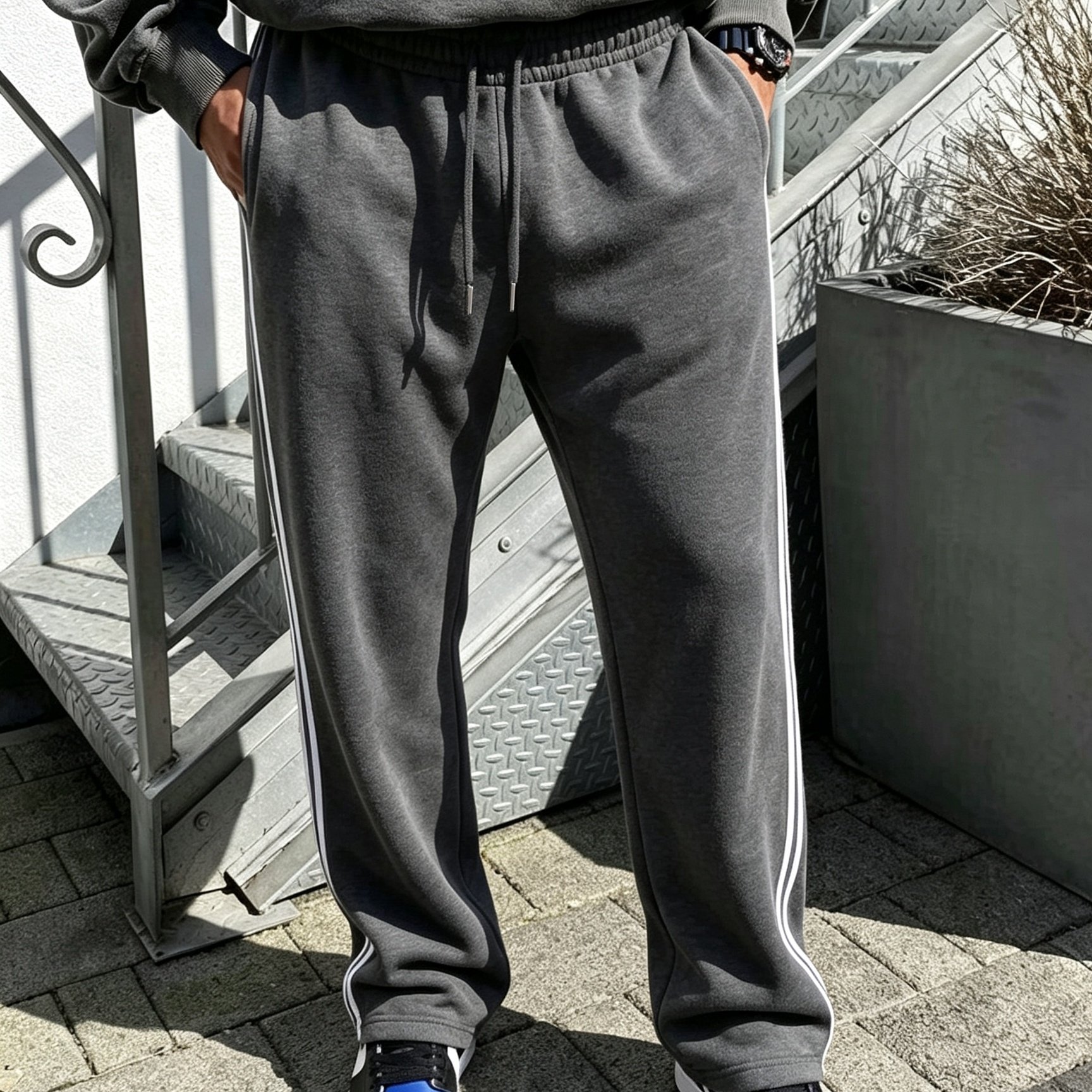 TEMU Striped Sports Pants - In Black/dark Gray/light Gray, Classic | For Casual And Formal Wear, Gym, Office