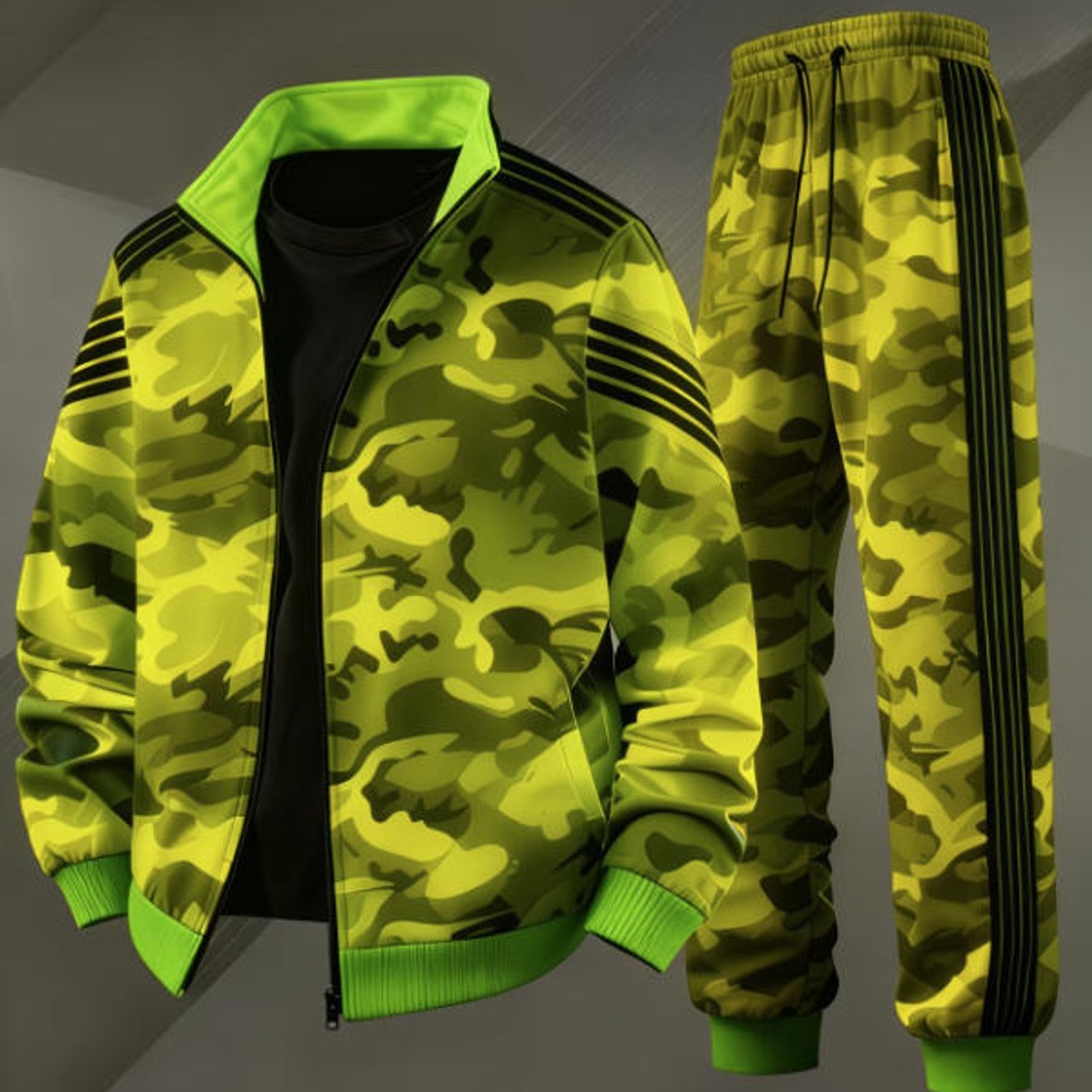 Men's Plus Size Street Style Camouflage Sports Track Suit Casual Trendy Sportswear For Adult Men Holiday Gift Daily Wear, Plus Size