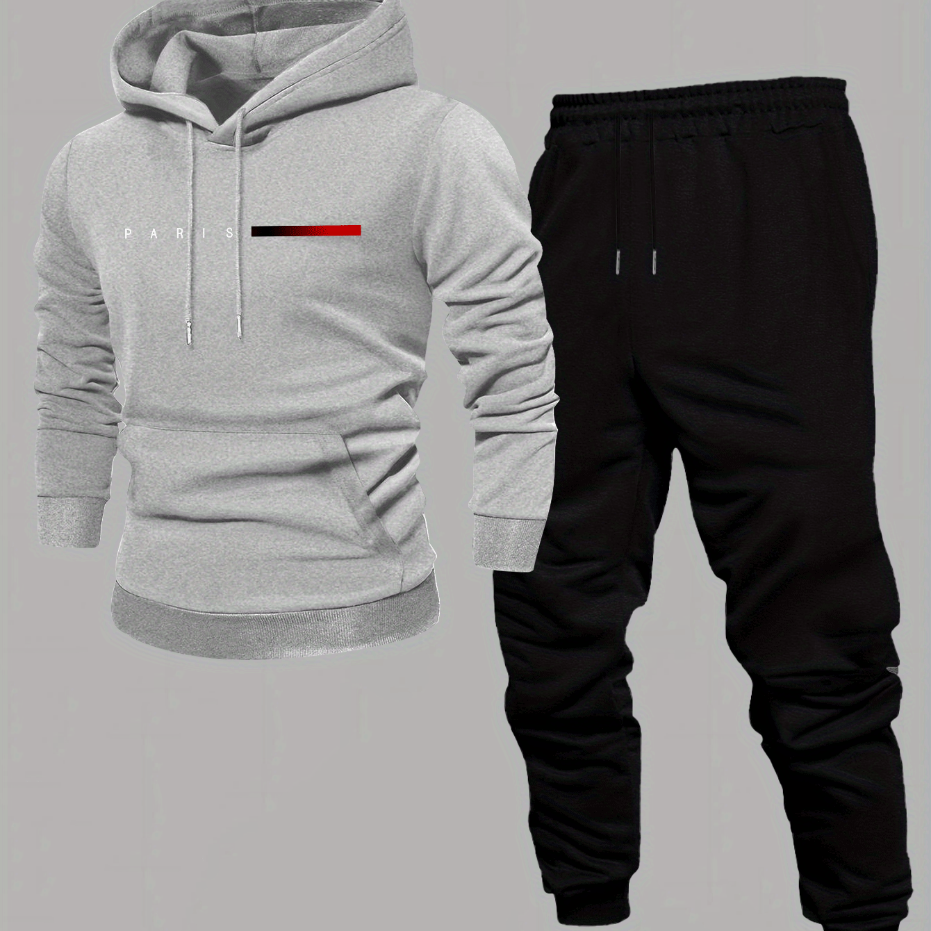 TEMU Paris-inspired Men's Autumn/winter Casual Hoodie And Pants 2pcs Set, A Stylish And Trendy Sweatshirt And Trousers