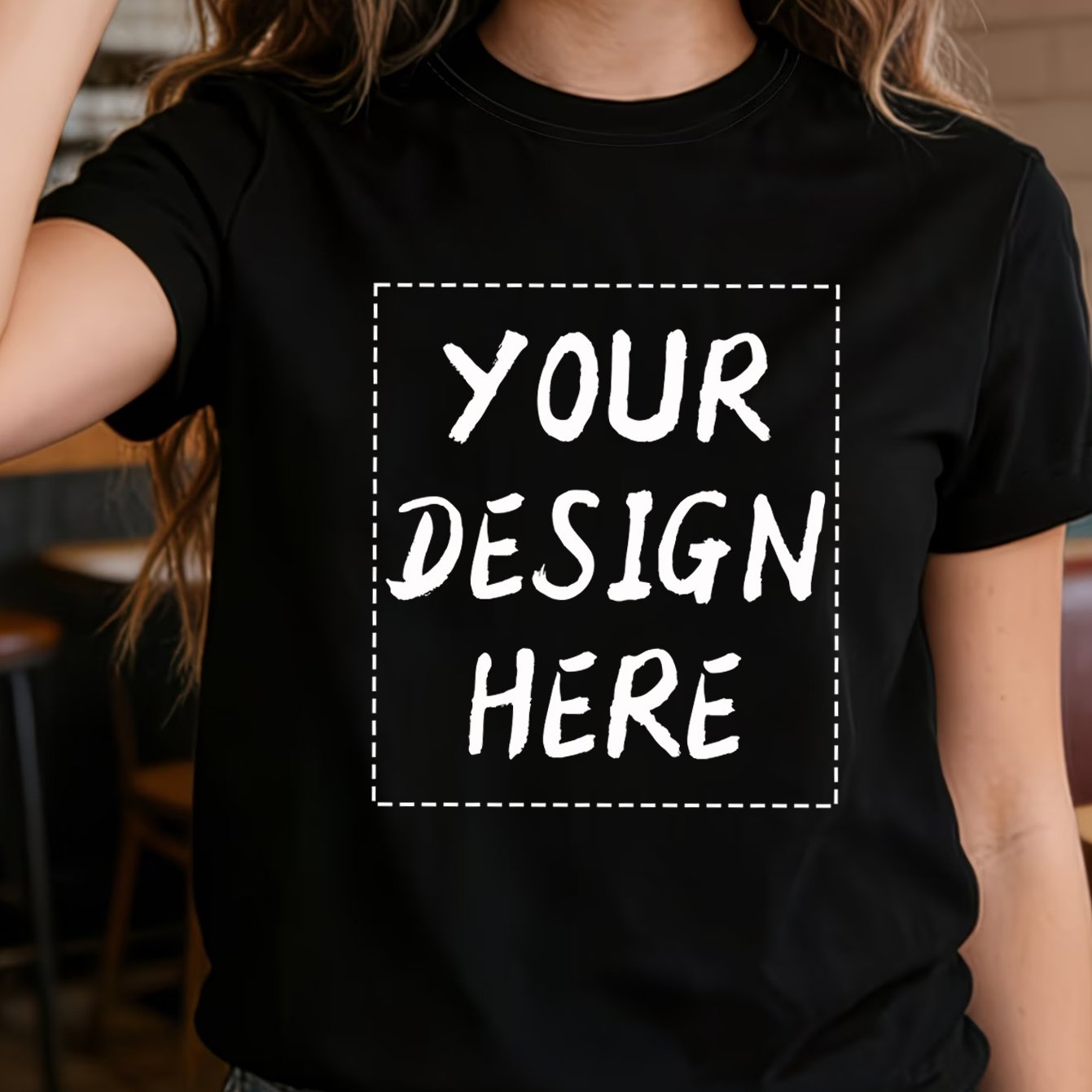 TEMU Personalized Custom T-shirts, Women's Tops, Customizable With Photos/logos/patterns/text, , Family Apparel, Couple Apparel, Black And White Crew