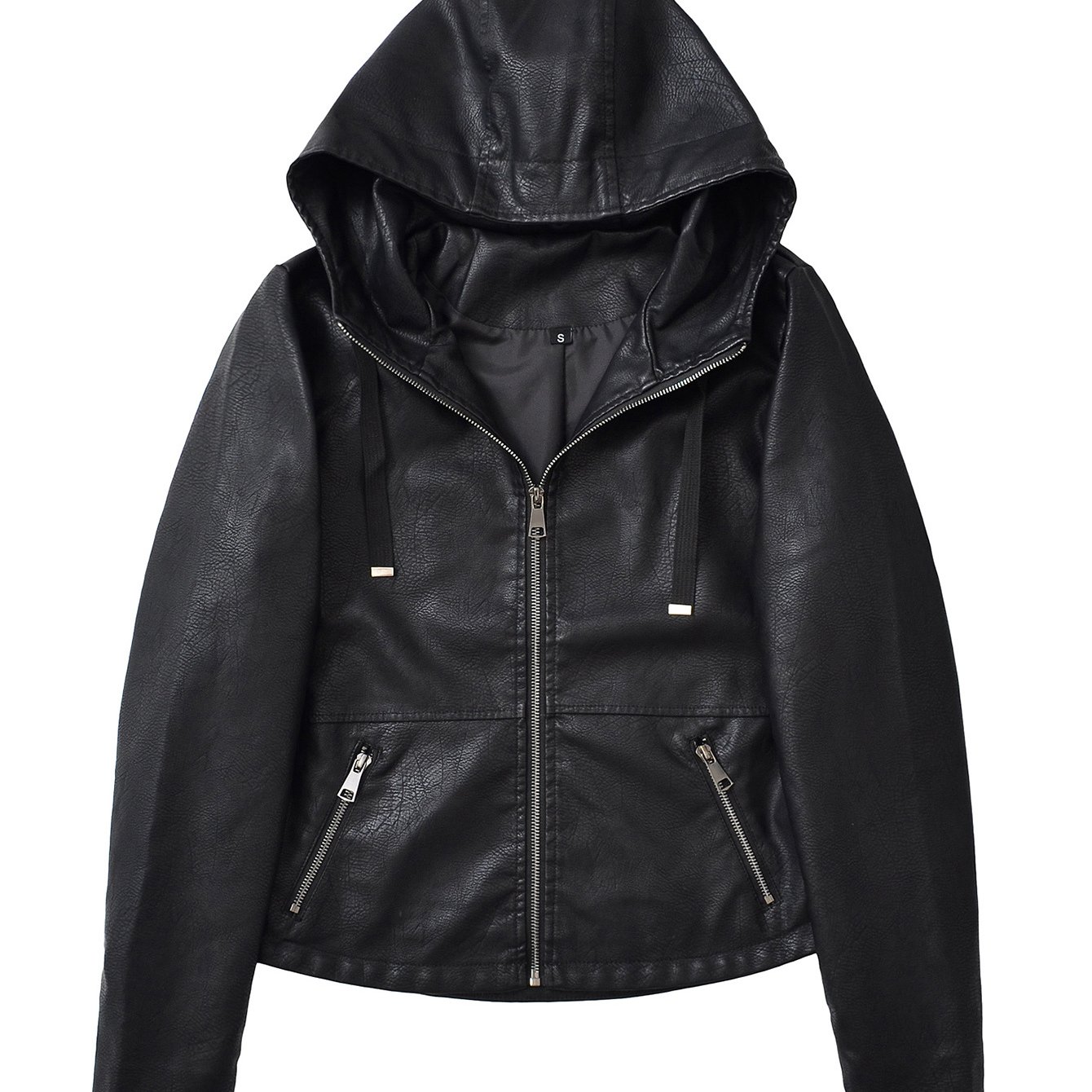 TEMU Women's Spring Autumn Street Vintage Hooded Zipper Loose Black Jacket