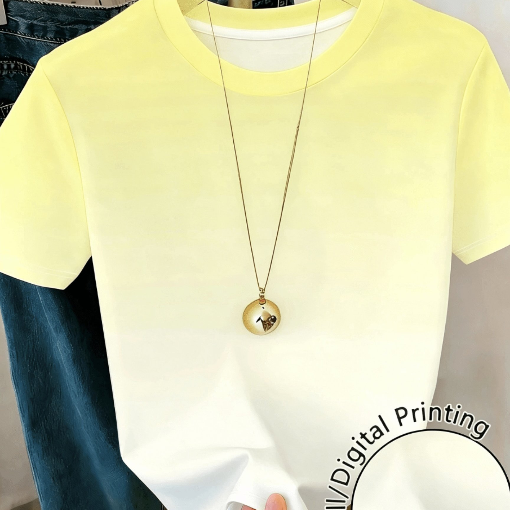 TEMU Printed Design – Not Textured, 1 T-shirt Only, No Accessories, Gradient Women's Printed Crew Neck Short Sleeve T-shirt, Summer Style, Simple And