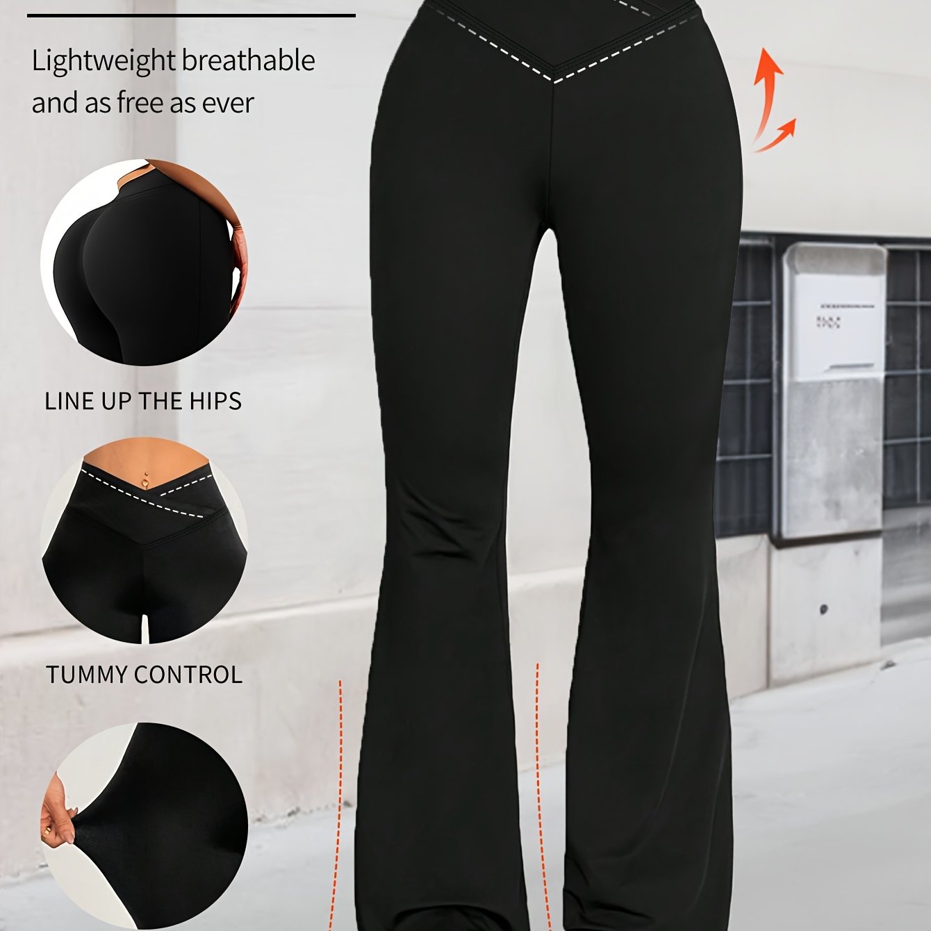 TEMU Women's Sporty Flared Leggings, Vintage Cross Yoga Pants, High-waisted Wide-leg Running Tights, Suitable For Autumn And Winter, Versatile For Casual Wear